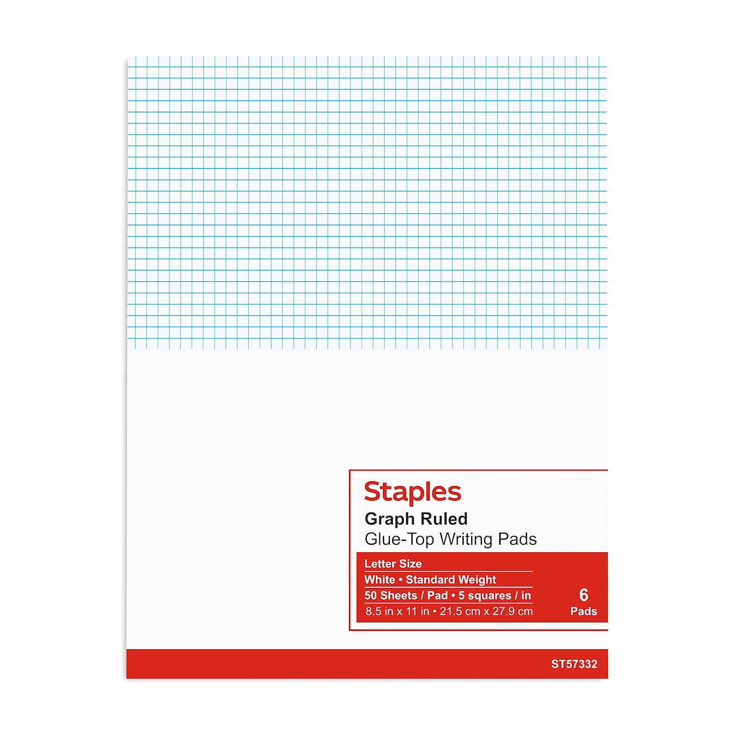 Staples Notepads 8.5" x 11" Graph Ruled White 50 Sheets/Pad 18/Carton ST57332VS