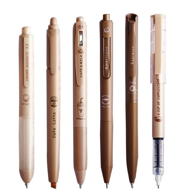 CSChome Stylos Gel Mignons pour Café, Encre Gel à Écriture Fluide 0.5mm, Design à Pression Rétractable pour Fournitures Scolaires et de Bureau (6 Pcs)