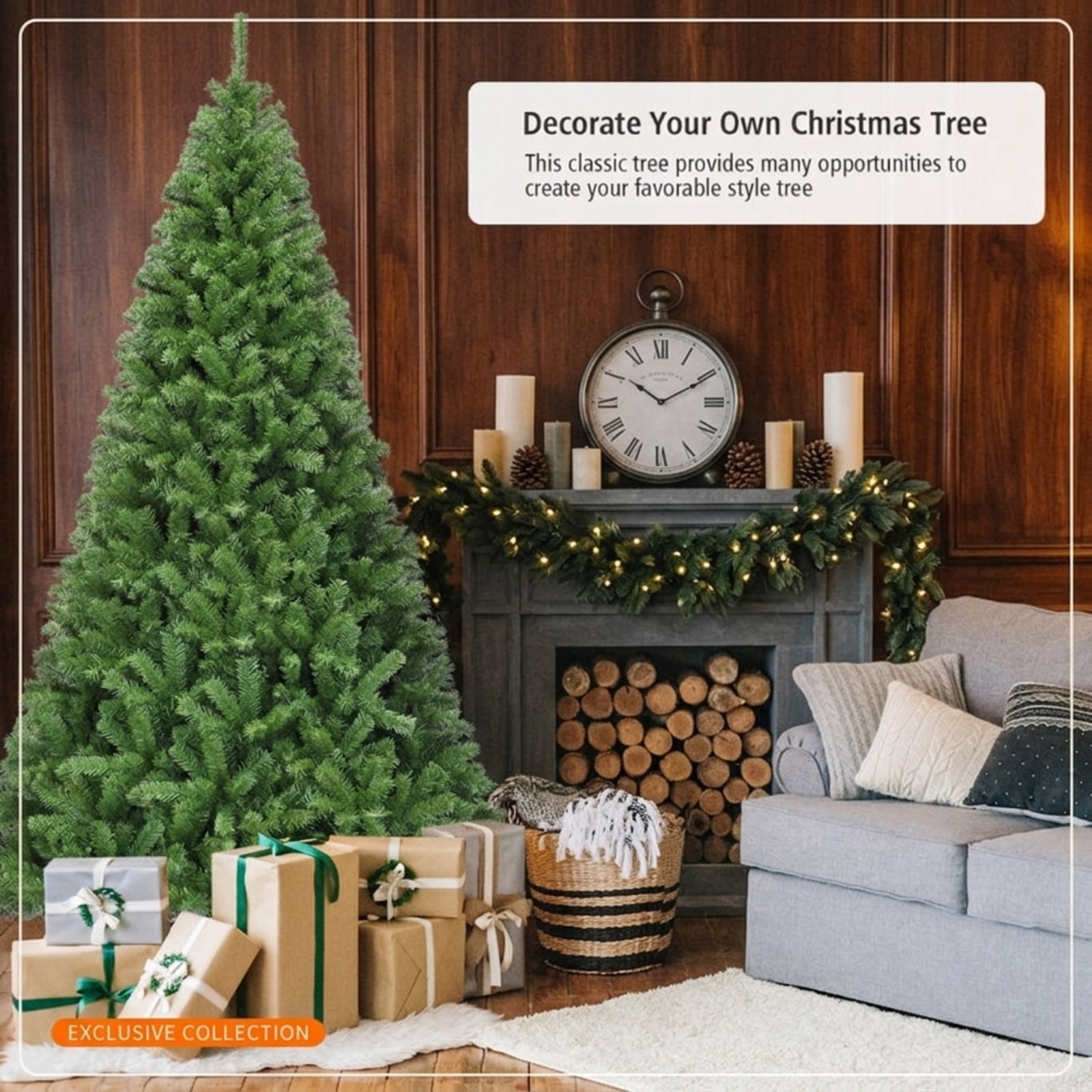 RUIE, 9 ft, Artificial Christmas Tree, with Metal Stand, 2132 Branch Tips, Green Holiday Xmas Tree for Indoor Home Office Decoration
