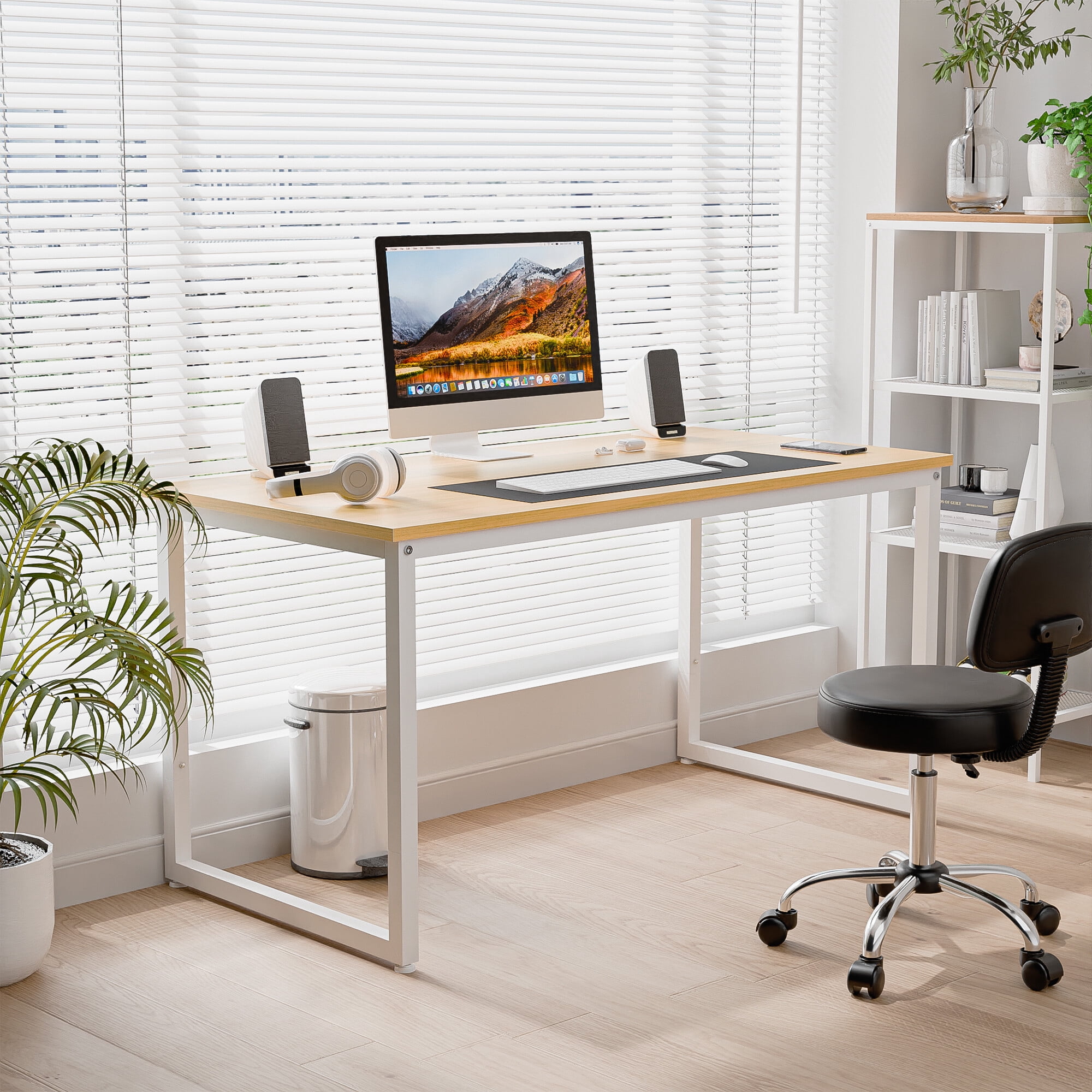 ZENSTYLE 47" Computer Desk Metal Frame Writing Desk Modern Workplace Studio for Home, Natural