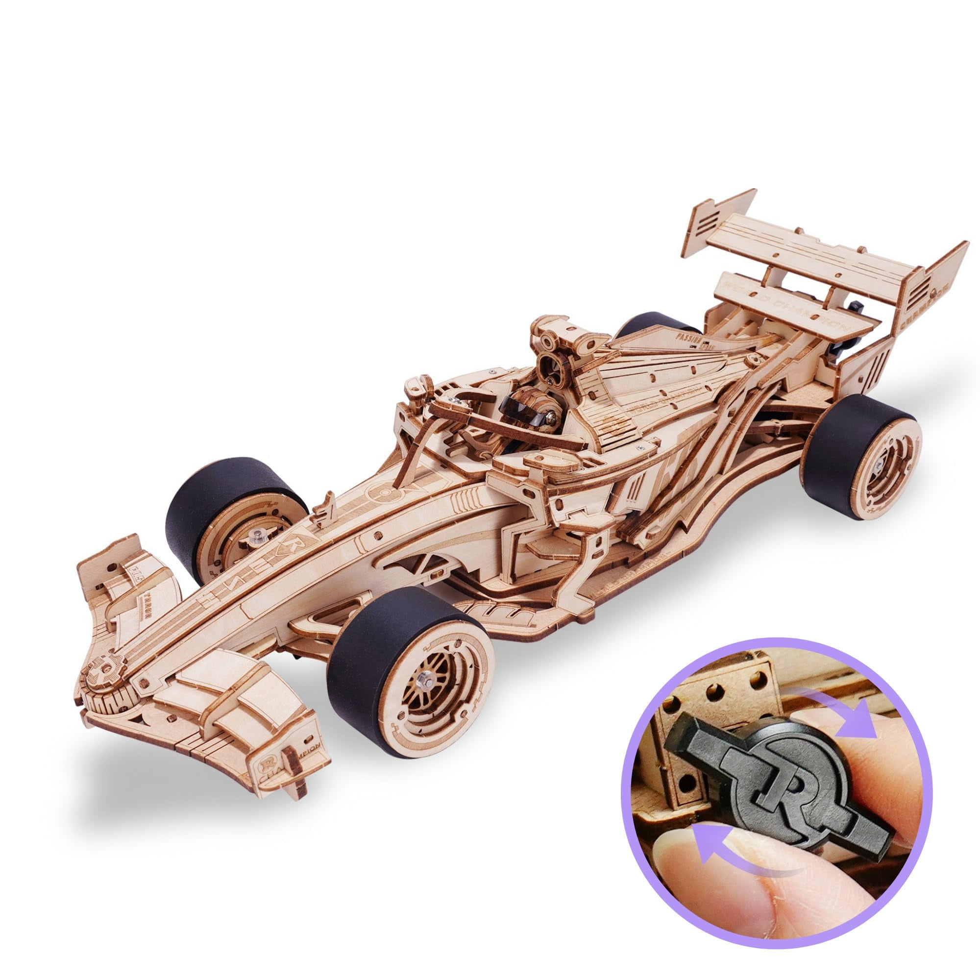 ROKR 3D Puzzles for Adults, F1 Racing Car 1:18 Scale Exquisite Wood Craft Kit Gift for Adults Desk Toys Gift for Boys/Girls