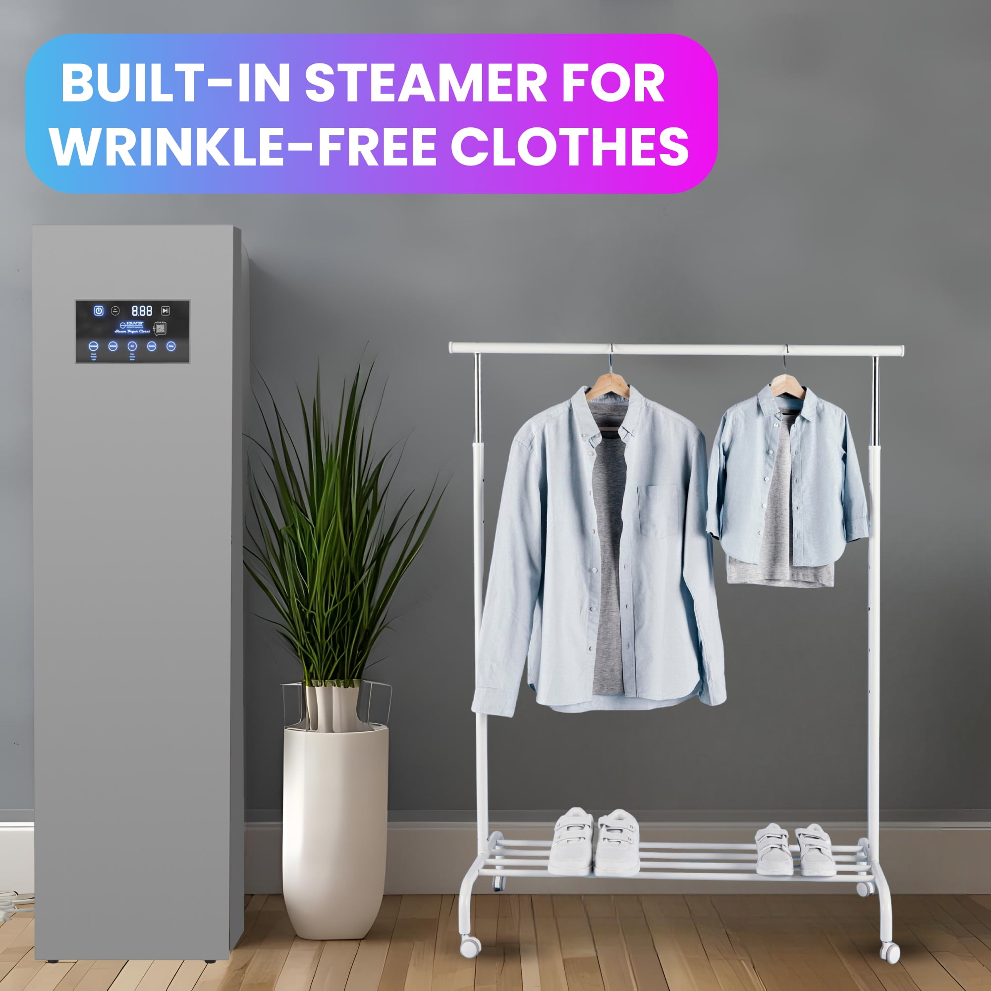 Equator Steam Dryer Closet REMOVE WRINKLES Sanitize Deodorize Refresh Slim110V