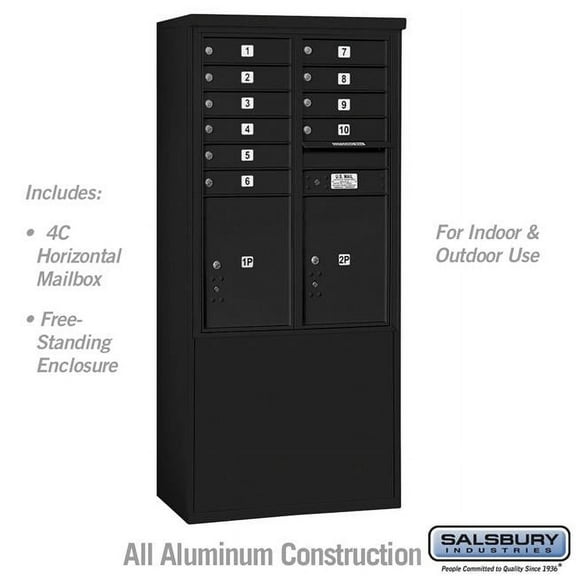 Salsbury Industries  31.75 x 69.375 x 18.5 in. Free-Standing 4C Horizontal Mailbox Unit - Front Loading - USPS Access, Black