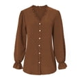 thumbnail image 1 of Camisas con cuello en V y botones para mujer, manga larga/corta, para oficina, informales, de negocios, blusas lisas, 1 of 6