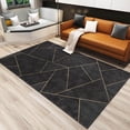 thumbnail image 2 of Black Geometric Abstract Area Rugs Golden Line Thick so Plush Rug Room Sofa Living Bedroom Home Decor Floor Mats 5x7 Carpet Non-slip Washable Soft Living Room Modern Durable, 2 of 5