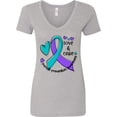 thumbnail image 3 of Inktastic Love and Care Suicide Prevention Awareness Ribbon and Hearts Women's V-Neck T-Shirt, 3 of 5
