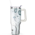 thumbnail image 2 of 40oz Cute Ocean Life Turtle Stainless Steel Flip Straw Tumbler Spill Proof Travel Cup Double Wall Vacuum Insulated Coffee Mug with Top Handle, 2 of 6