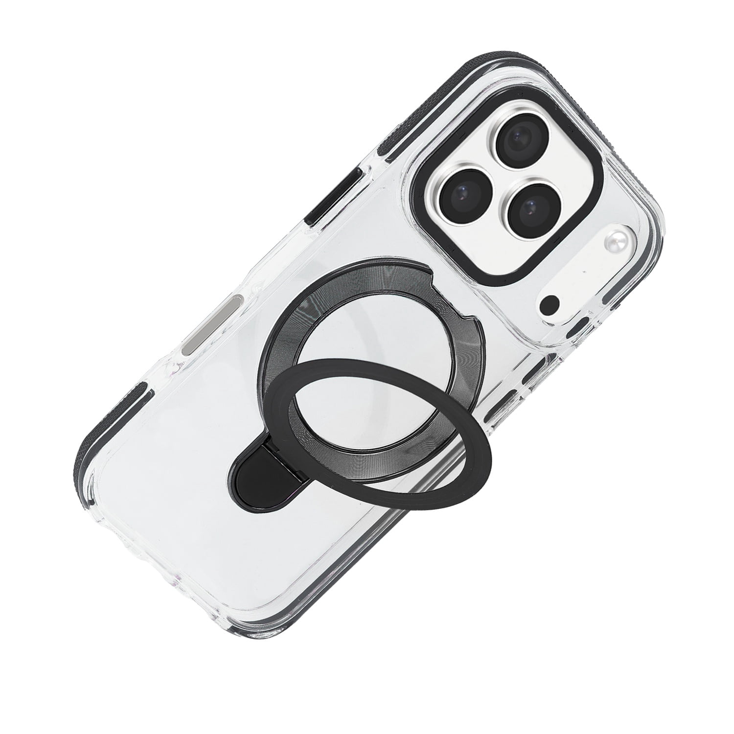 Transparent Case with Wireless Charging Kickstand for iPhone 17 Pro Max - Black