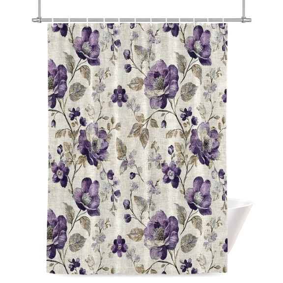 Vintage Purple Floral Shower Curtain, Watercolor Botanical Leaf Farmhouse Waterproof Shower Curtain Set with 12 Hooks Lightweight Bath Curtains Fabric Bathroom Decor 72x78 Inches
