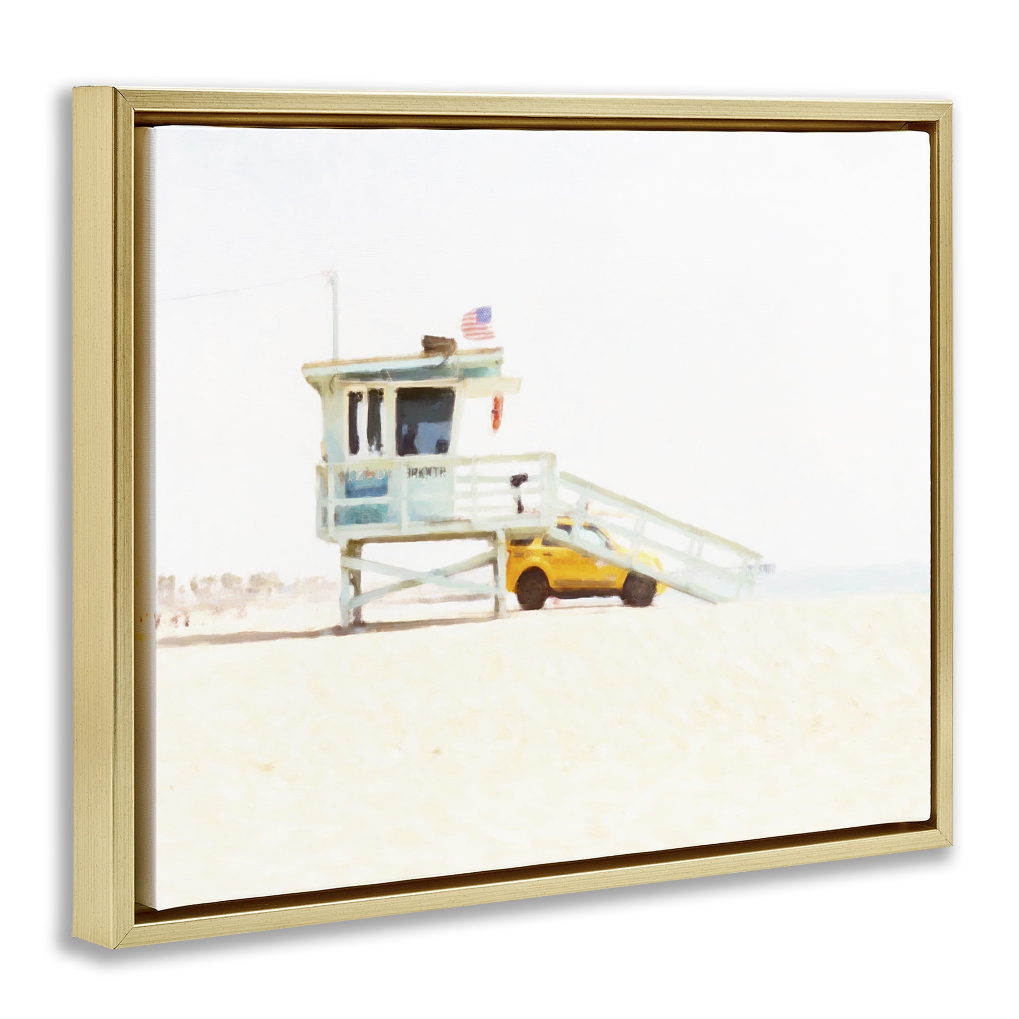 Stupell Industries Soft Light Lifeguard Station Gold Framed Floater Canvas Wall Art, design by Kim Curinga