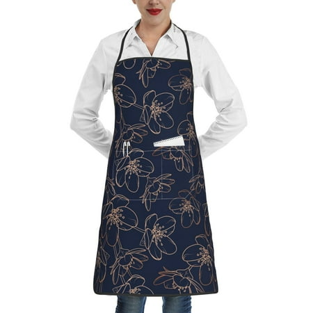 

Pofeuu Copper-Gold Gloss Outline Cherry Print Aprons with Pockets Cute Aprons for Kitchen Cooking Server Barber Chef Apron