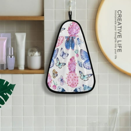 

Pink Cactus Butterflies Hanging Towel Kitchen Hand Towel Bathroom Absorbent Towel Machine Washable Quick Dry Dishcloths