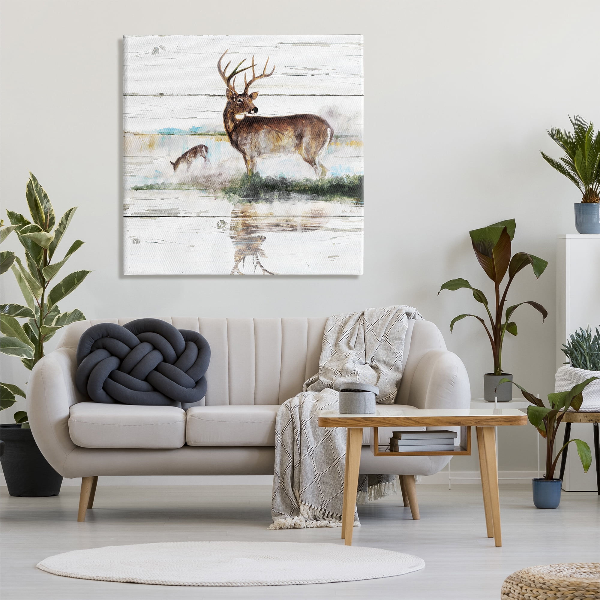 Stupell Industries Wild Buck Deer Watering Hole Forest Animal Reflection Animals & Insects Painting Gallery Wrapped Canvas Print Wall Art, 36 x 36