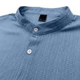 thumbnail image 6 of hlysgo Men's Linen Cotton Shirt Short Sleeve Band Collar Button Down Shirt Casual Summer Beach Vacation Shirts Sky Blue,2xL, 6 of 6