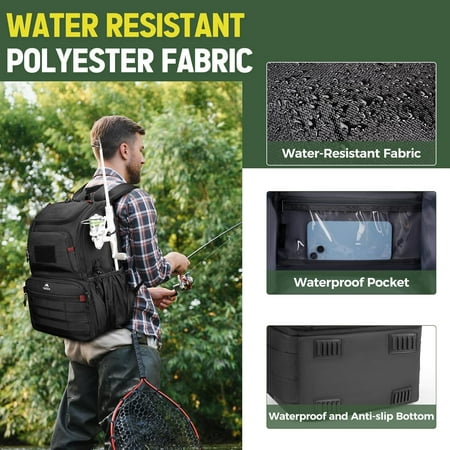 Fishing Backpack with Cooler & USB Port 15.6 Inch Laptop Bag Tackle Storage Box for Men