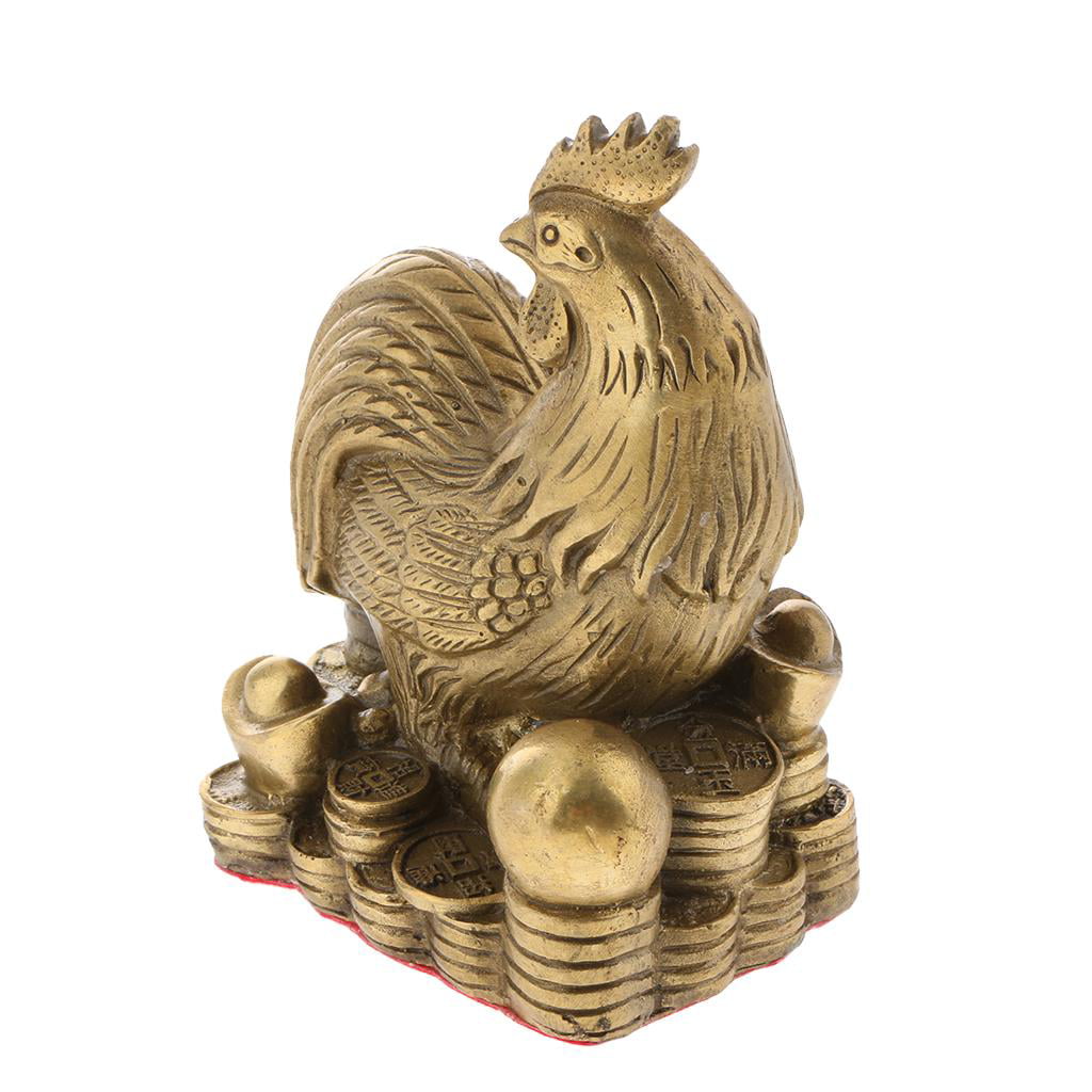 Brass Rooster China Fengshui Mini Animal Ornament Statue Wealth Decoration 