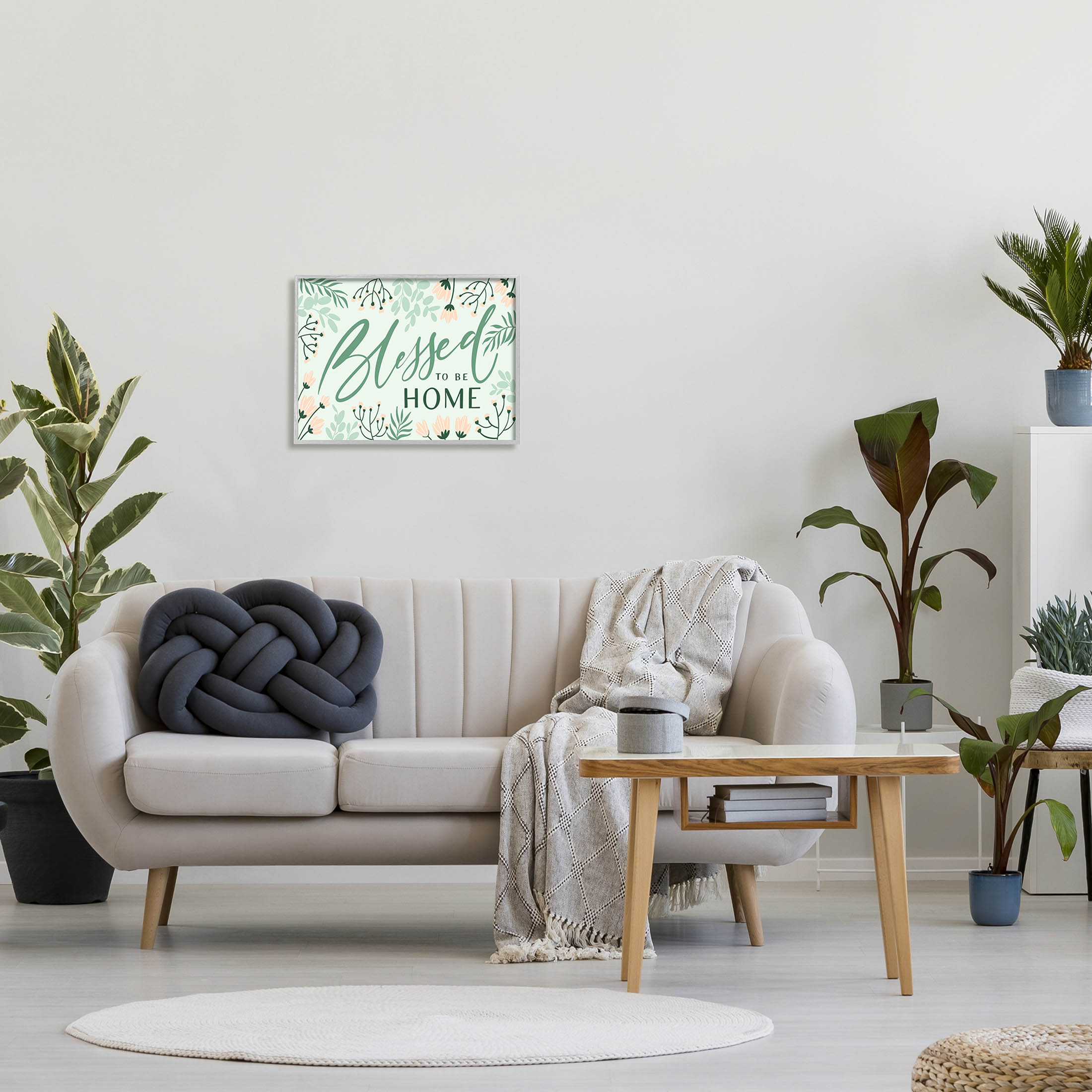 Blessed To Be Home Floral Border Botanical & Floral Graphic Art Gray Framed Art Print Wall Art