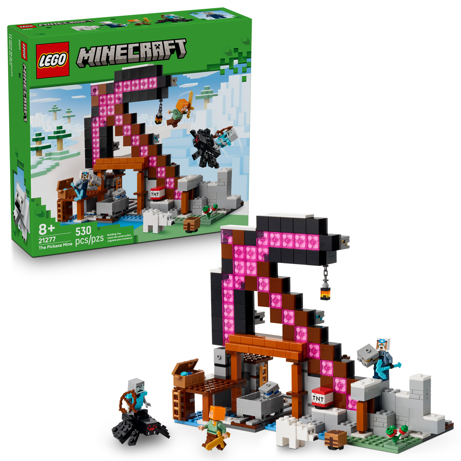 LEGO Minecraft the Pickaxe Mine Kids Toy - Building Set for Boys and Girls - Minecraft Toy for Gaming Fans 8+ - Includes Alex, Miner, and Stray Spider Jockey Minifigure - Birthday Gift Idea - 21277