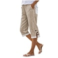 thumbnail image 2 of Enjoytime Striped Capris for Women High Waisted Linen Capri Pants Summer Casual Side Buttons Cropped Trousers, 2 of 6