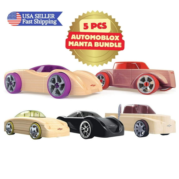 5 Pack Automoblox Collectible Wood Toy Cars & Trucks - Mini Manta/Fang/Rex SC1