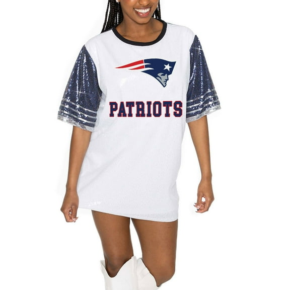 Women's Gameday Couture White/Navy New England Patriots Bling It Full Sequin Jersey Dress