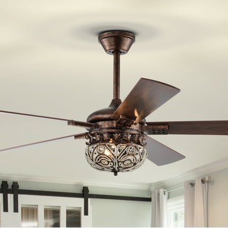 Laylani 52 in. 2-Light Indoor Antique Copper Finish Ceiling Fan with Light Kit and Remote