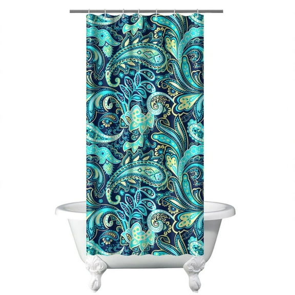 Small Stall Narrow Shower Curtain 36"W x 72"L – Tropical Bohemian Leaves, Mid-Century Abstract Boho Botanical Bathroom Decor, Vintage Floral Palm Leaf Pattern, Rustic Tribal Folk Style