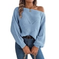 thumbnail image 1 of Suéter De Punto Con Hombros Descubiertos Para Mujer, Tops Holgados De Manga Larga Con Cable, Suéteres De Color Sólido A La Moda, 1 of 6