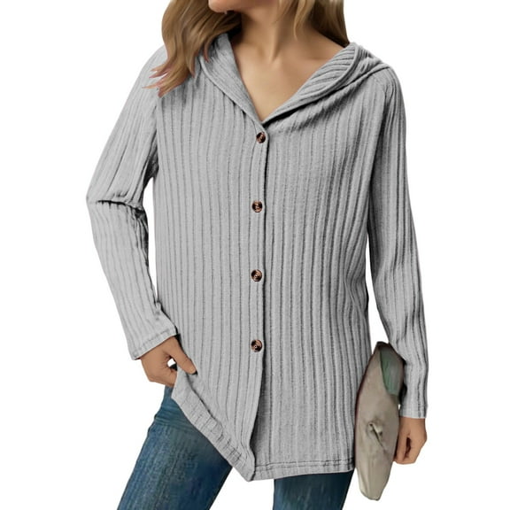 BLCHUNen Sweaters for Women Ribbed Knitted Hooded Button down Long Sleeve Casual Fashion Fall Going out Tops