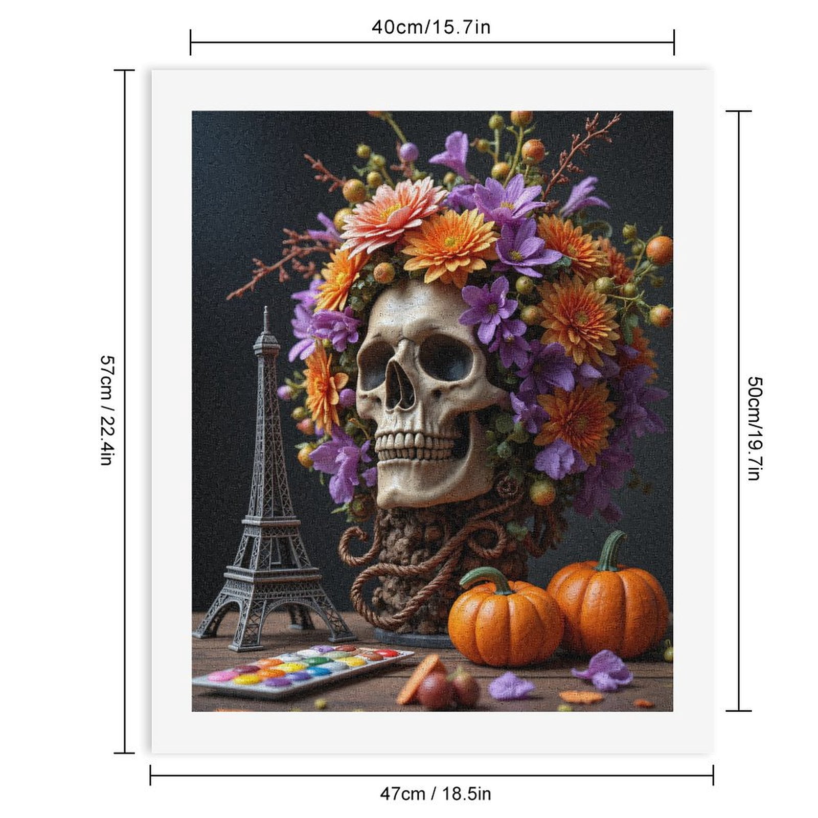 Paint By Numbers Kit for Adults Beginner - Floral Skull Eiffel Pumpkins Art DIY Canvas Painting Kits for Adults, Frameless Paint By Number for Adults for Home Wall Decor 16x20 Inch