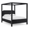 thumbnail image 1 of Bowery Hill Contemporary Black Velvet Upholstered Full Canopy Bed, 1 of 11