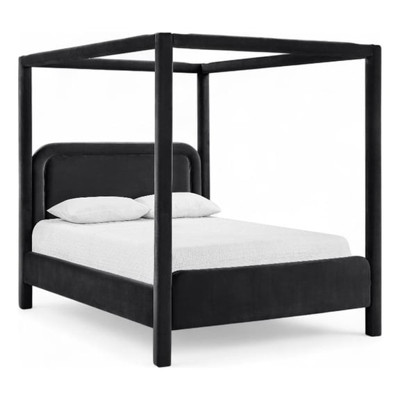 Bowery Hill Contemporary Black Velvet Upholstered Full Canopy Bed