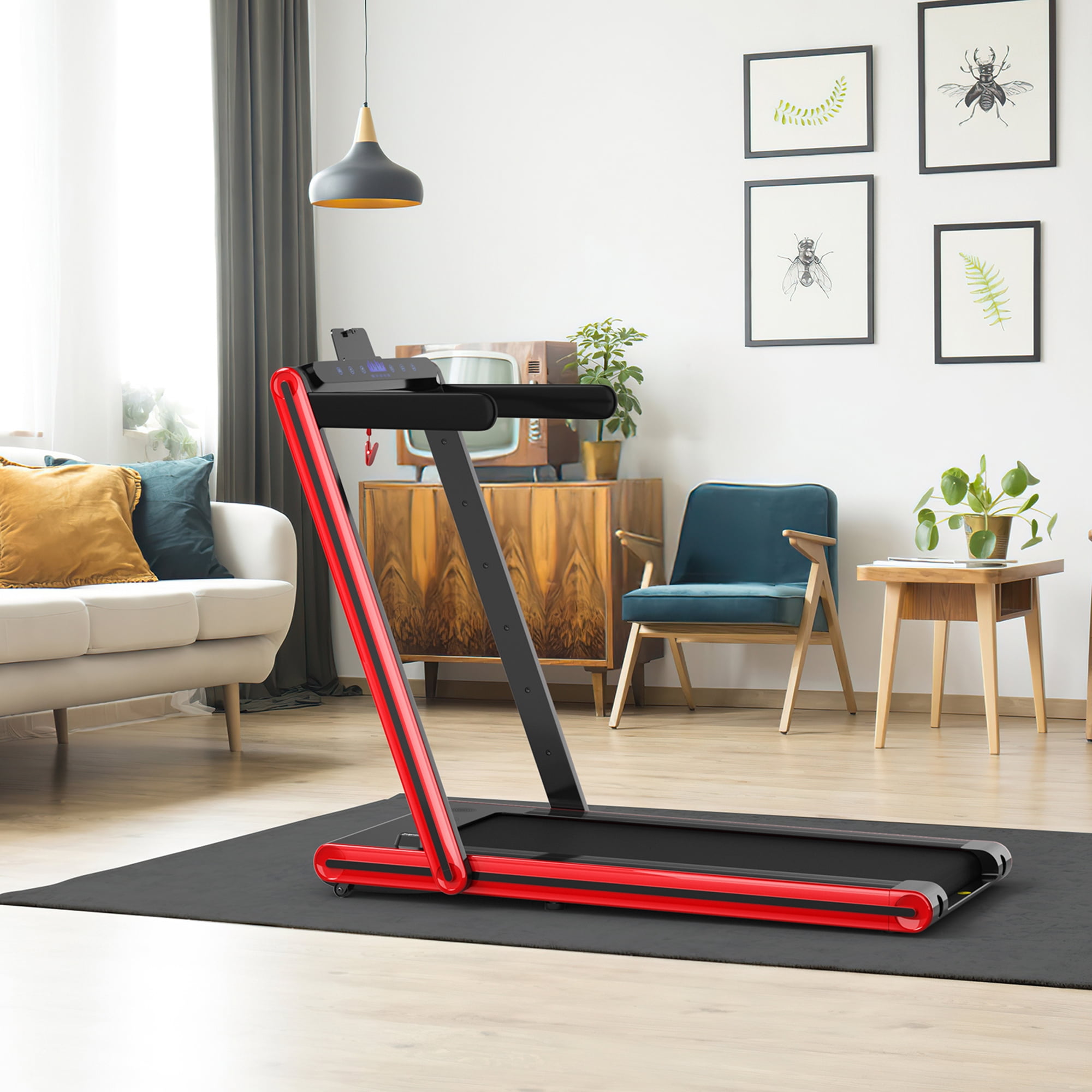 Gymax 2.25HP Folding Treadmill 2-in-1 Walking Running Machine w/ APP & Remote Control Red