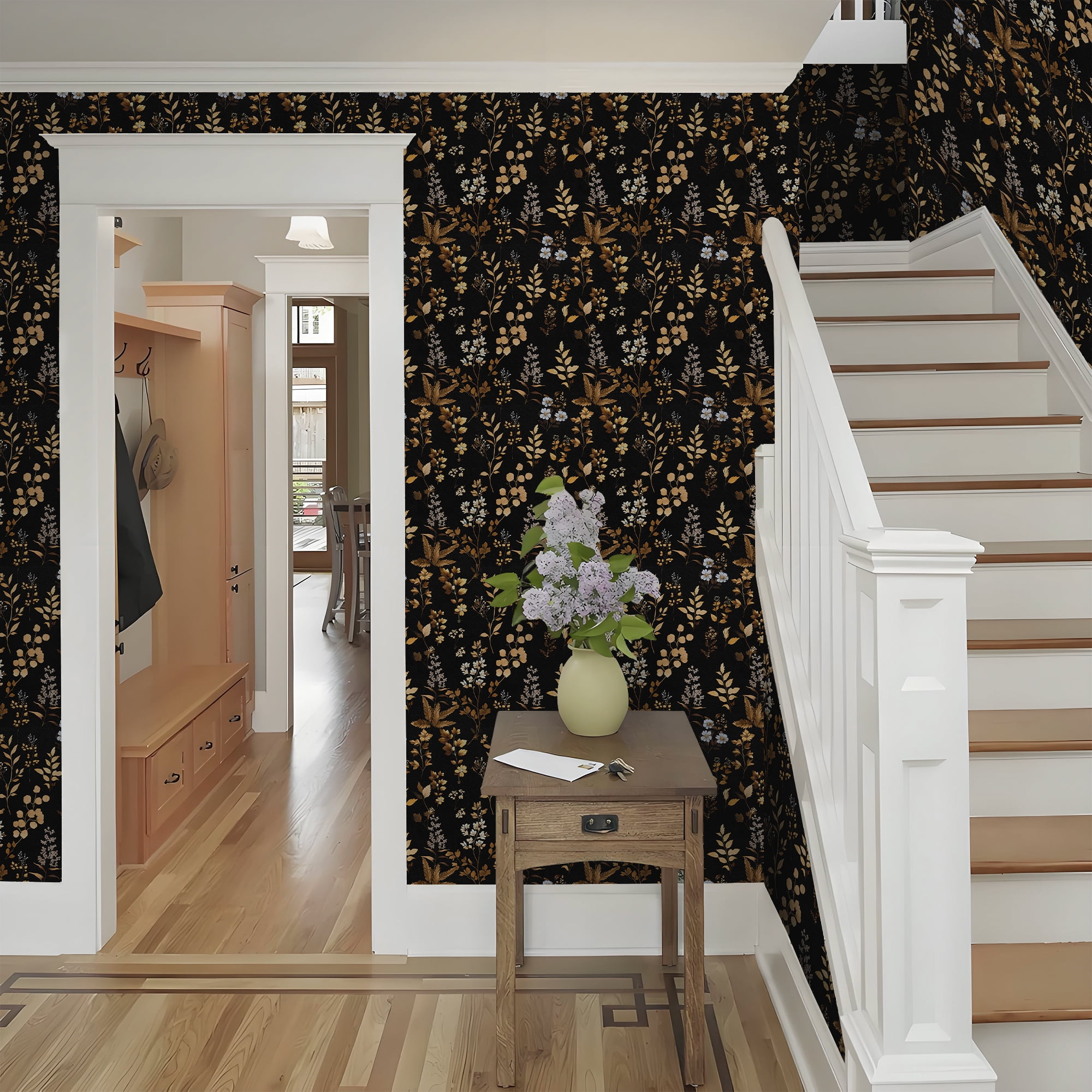 (3 pack) Abyssaly Peel and Stick Wallpaper 17.3" x 118" Black Gold Floral Wallpaper Self-Adhesive Removable Contact Paper for Home Decoration