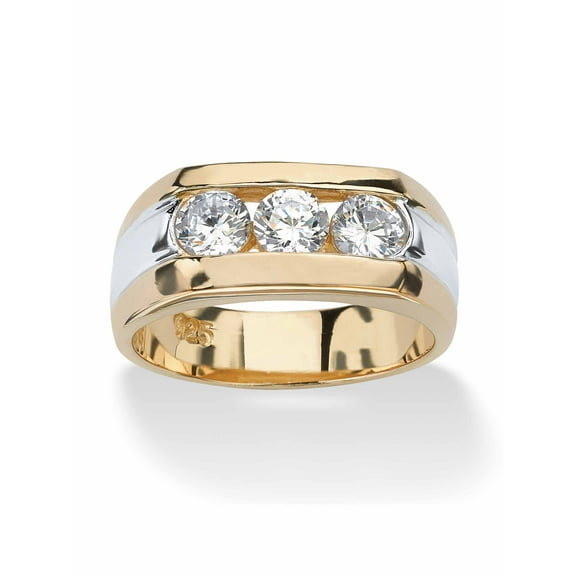 PalmBeach Jewelry Men's 1.50 TCW Channel-Set Cubic Zirconia 14k Gold-plated Sterling Silver Triple-Stone Ring