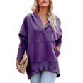 thumbnail image 2 of Bellella Chandail à Capuche pour Femmes, Col en V, Manches Longues, Chandail Décontracté, Violet 3TG, 2 of 3