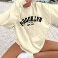 thumbnail image 2 of 2026 Women Sweatshirts Long Sleeve Crew Neck Drop Shoulder Letter Print Plus Size Clothes Trendy Beige, 2 of 5