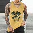 thumbnail image 2 of ZCFZJW Men's Sleeveless Workout Swim Shirts Big and Tall Regular Fit Quick Dry Running Tank Tops Summer Tropical Palm Tree Print Muscle Tees Yellow XL, 2 of 5