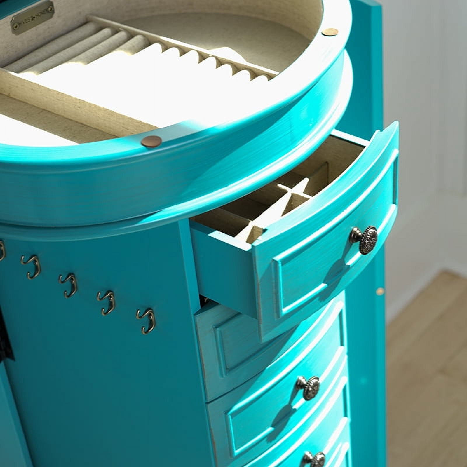 Hives & Honey Bailey Women's Adult Round Free Standing Jewelry Armoire, Vintage Style, Antique Turquoise