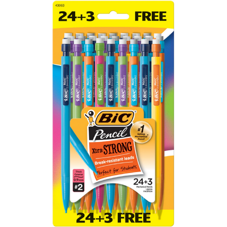 BIC Xtra-Strong Mechanical Pencils, Assorted Color Barrels, 24+3 Bonus Pack
