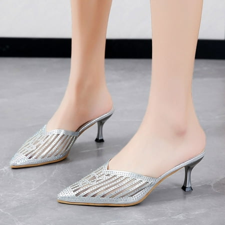 

Christmas Fashion Summer Women Sandals Pointed Toe Rhinestone High Heel Casual Style