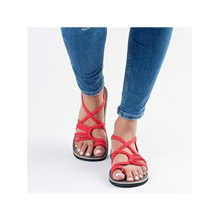 

Woobling Womens Flat Clip Toe Sandals Summer Women Bohemian Bandages Casual Beach Shoes