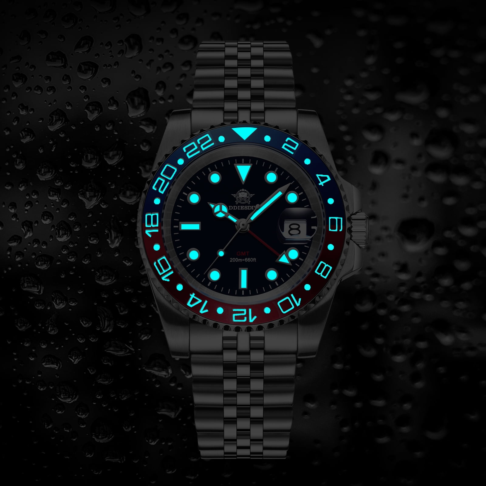 ADDIESDIVE Men's Watch Swiss GMT Quartz Movement Dive  Watch 200M Waterproof  with Rotating Aluminum Bezel & Luminous for Diving, Travel, Business
