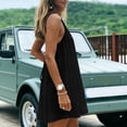 thumbnail image 6 of COMVALUE Open Back Summer Dress for Women Spaghetti Strap Summer Beach Flowing Sundress Swing Solid Color Sundress Black S, 6 of 8
