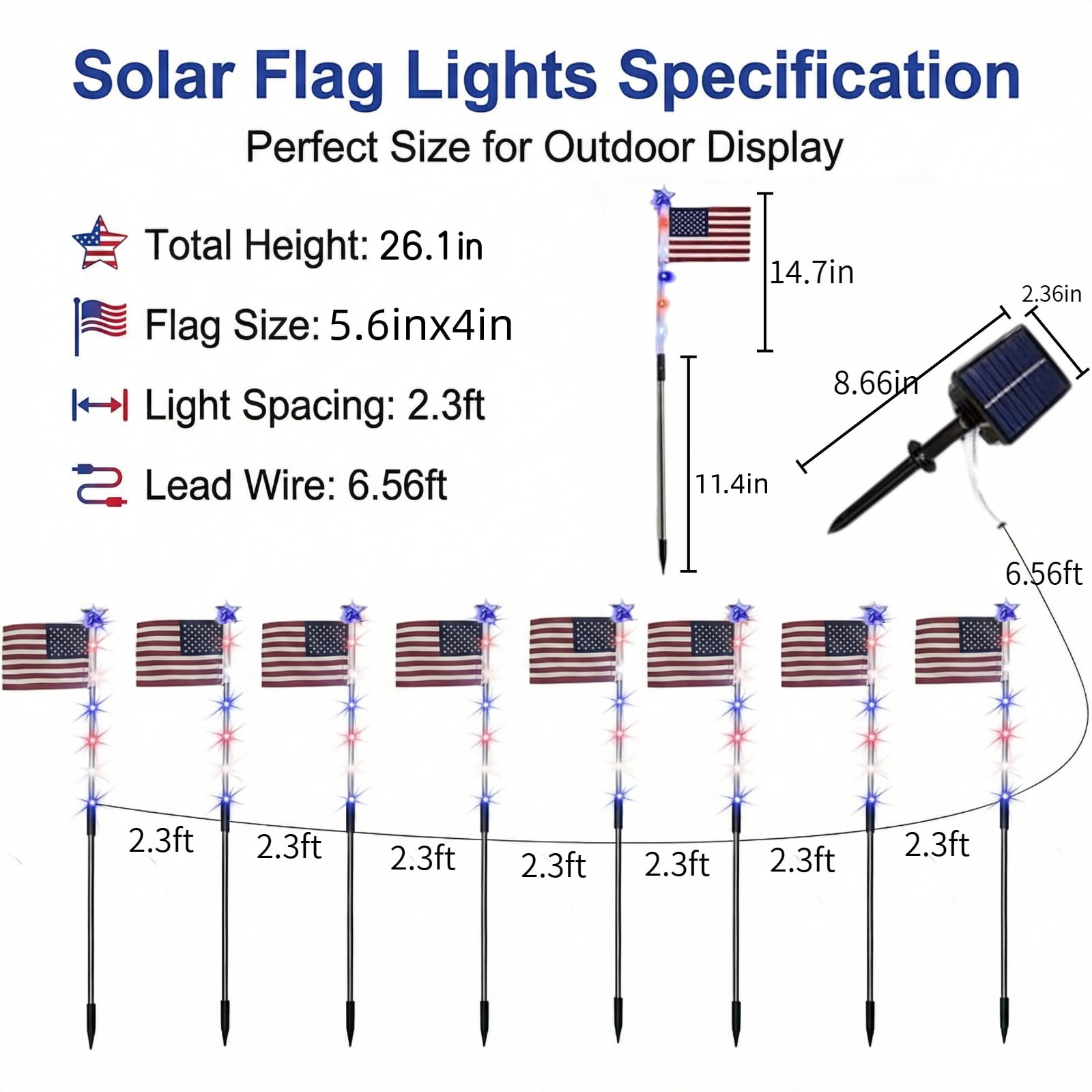 8 Patriotic Solar Flag Lights with 8 Lighting Modes, Solar American Flag Lights Outdoor - Perfect 4th of July Decorations
