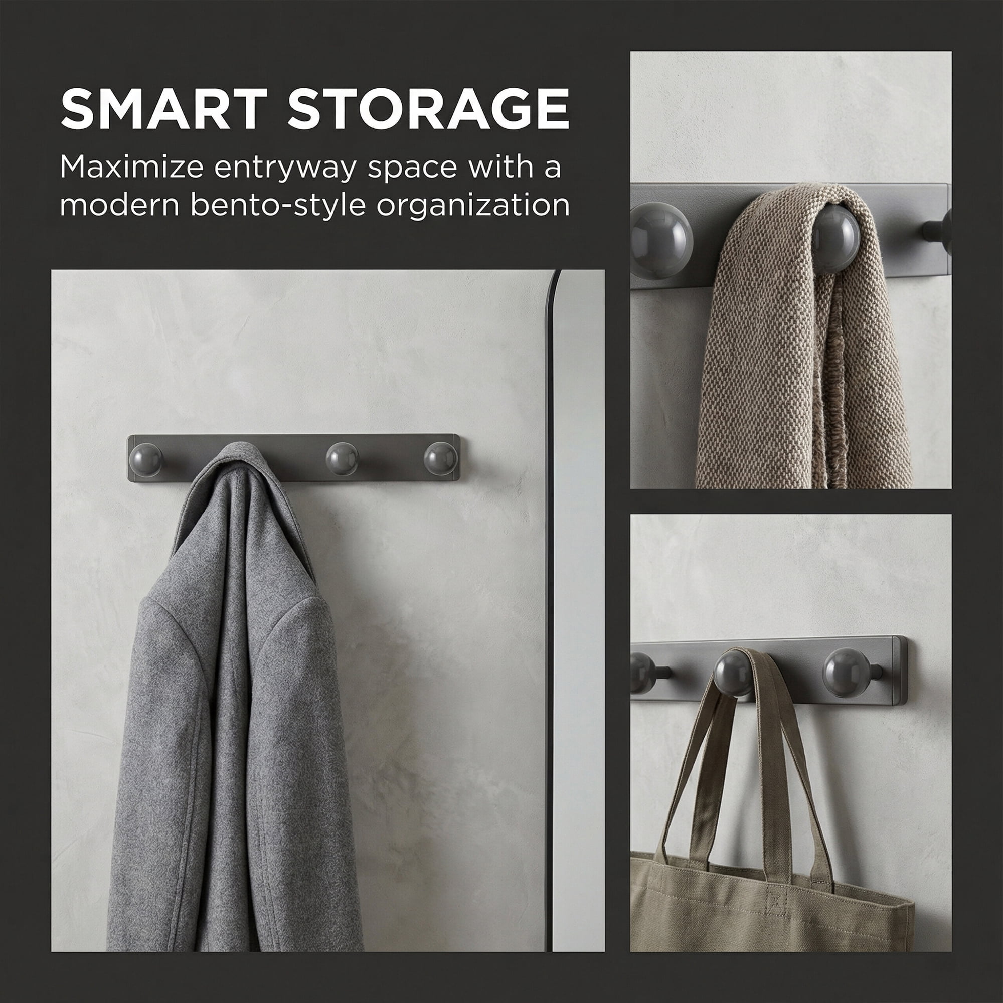 Unique Bargains Coat Rack Wall Mount Aluminum Wood Hook for Entryway Gray 12.6"x1.6"