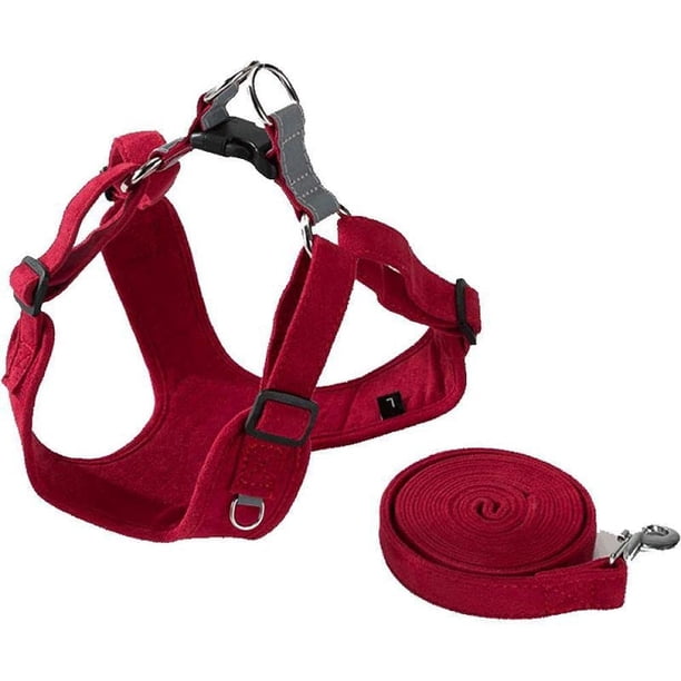 Chaleco anti-esquivar, correa para cachorro/perro, correa pectoral de peluche para gato/perro pequeño - rojo (correa + dos correas pectorales) - S