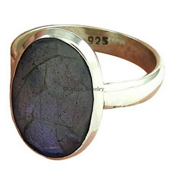 Natural Labradorite Blue Fire Gemstone Handmade Jewelry For Women, Solitaire Ring, Promise Ring, Proposal Delicate Friendship Best Mothers Day Gifts Ring (Labradorite, Size 7)