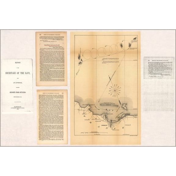 24"x36" Gallery Poster, Map of defeat of Confederate ship Alabama 1864