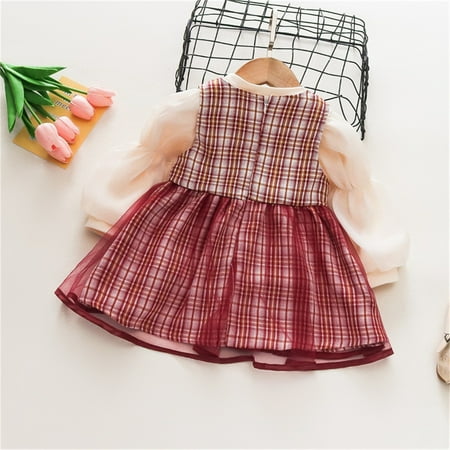 

Cathalem Girl Baby Clothes Kids Toddler Infant Baby Girls Long Bubble Sleeve Solid Blouse Top Bowknot Plaid Infant Outfit Set Childrenscostume Red 2-3 Years